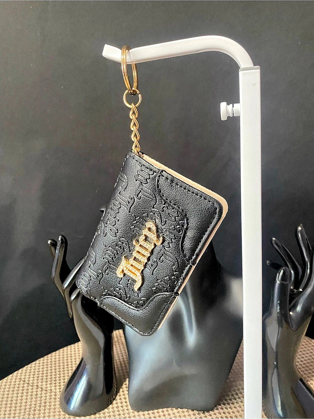 Juicy Couture Black Rhinestone Logo Keychain Wallet Y2K